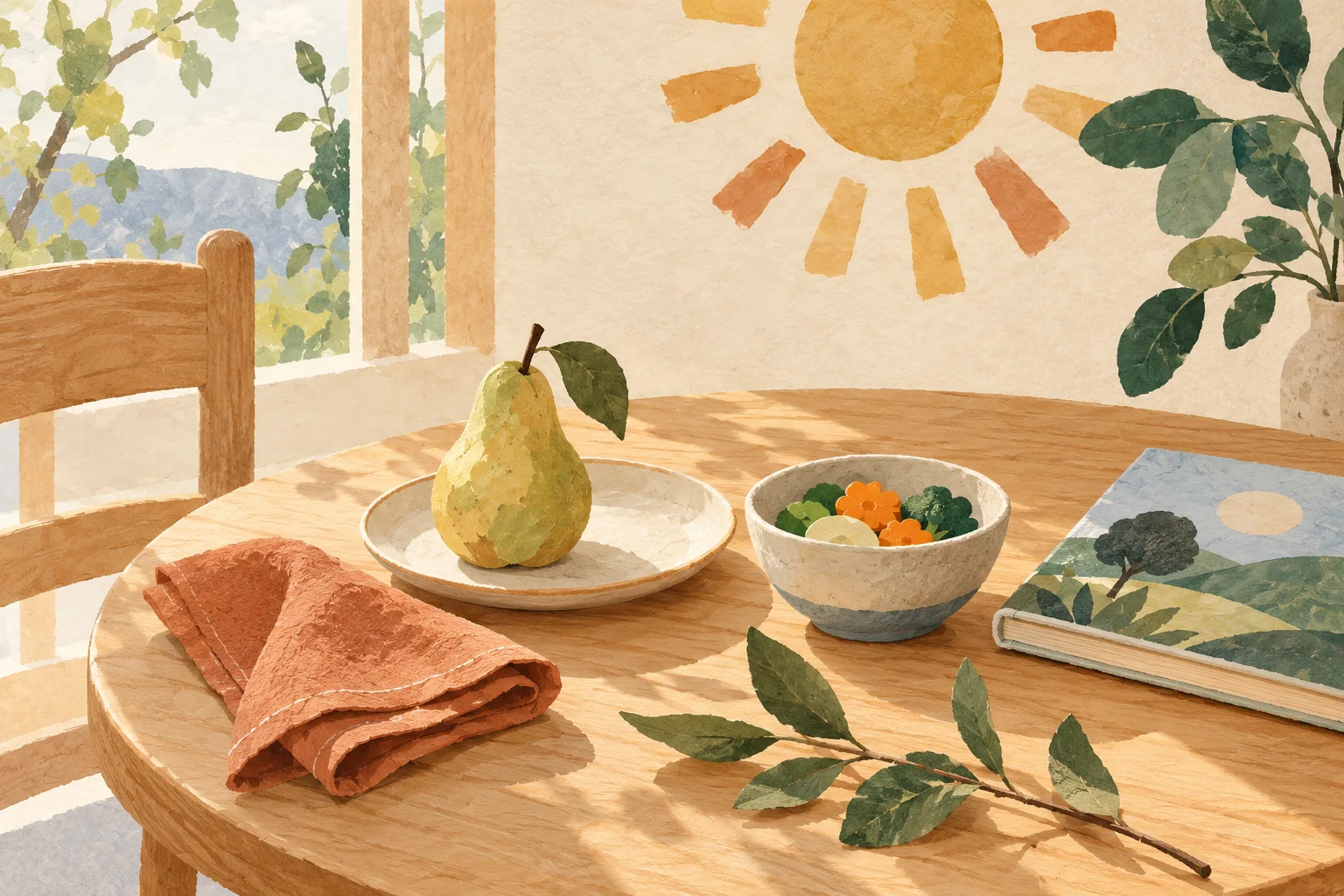 Ilustración conceptual de una mesa con las pequeñas rutinas del día